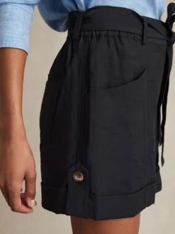 Hot Reiss Navy Avril Belted Button Tab Shorts
