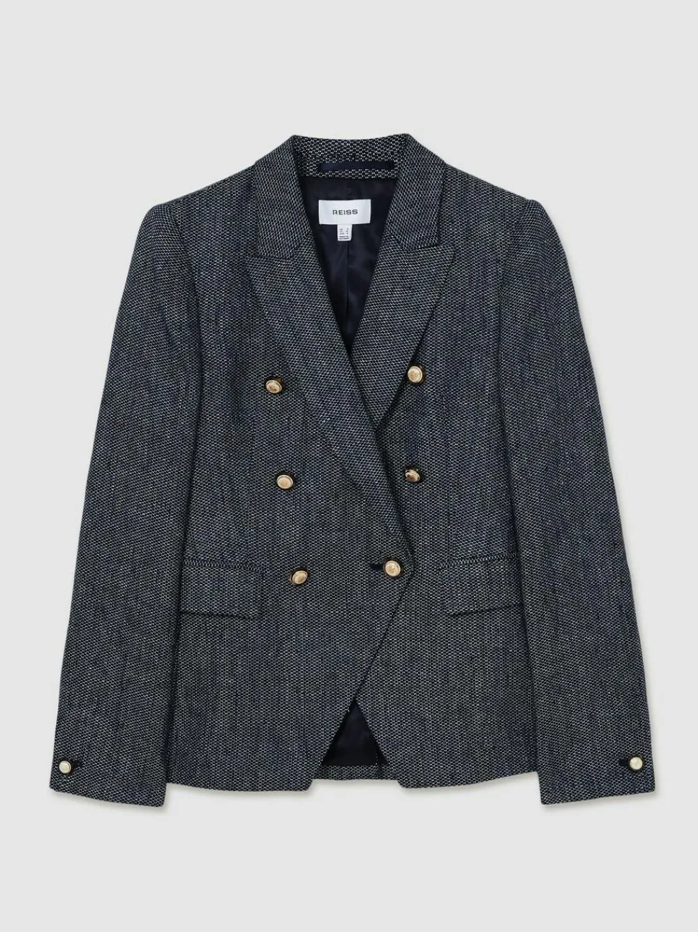 Reiss Navy Baker Linen-Cotton Double-Breasted Blazer^Women Blazers