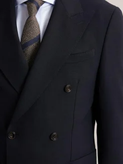 Discount Reiss Navy Belmont Db Double-Breasted Textured Suit Blazer Tailored-Fit With Wool