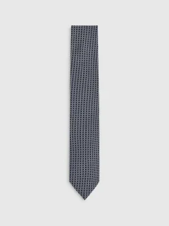Discount Reiss Bernardo Silk Geometric-Chain Print Tie Navy