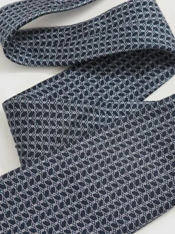 Discount Reiss Bernardo Silk Geometric-Chain Print Tie Navy