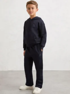 Sale Reiss Navy Blue Mellor 3-9 yrs Monogram Embroidered Cotton Joggers