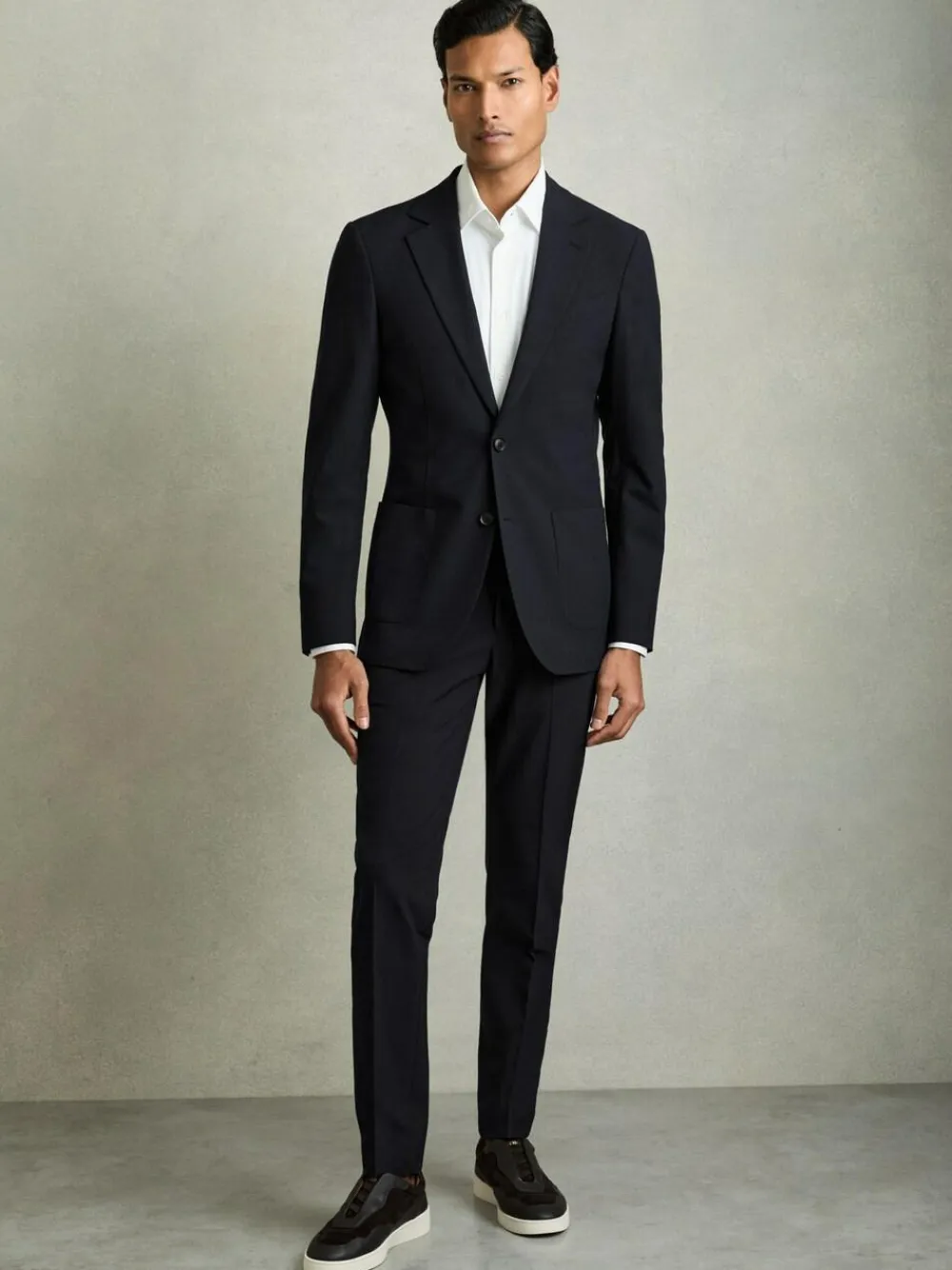New Reiss Navy Found Blazer Single-Breasted Stretch Suit Blazer Slim-Fit