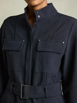 New Reiss Navy Kaia Tailored Wide Leg Utility Jumpsuit