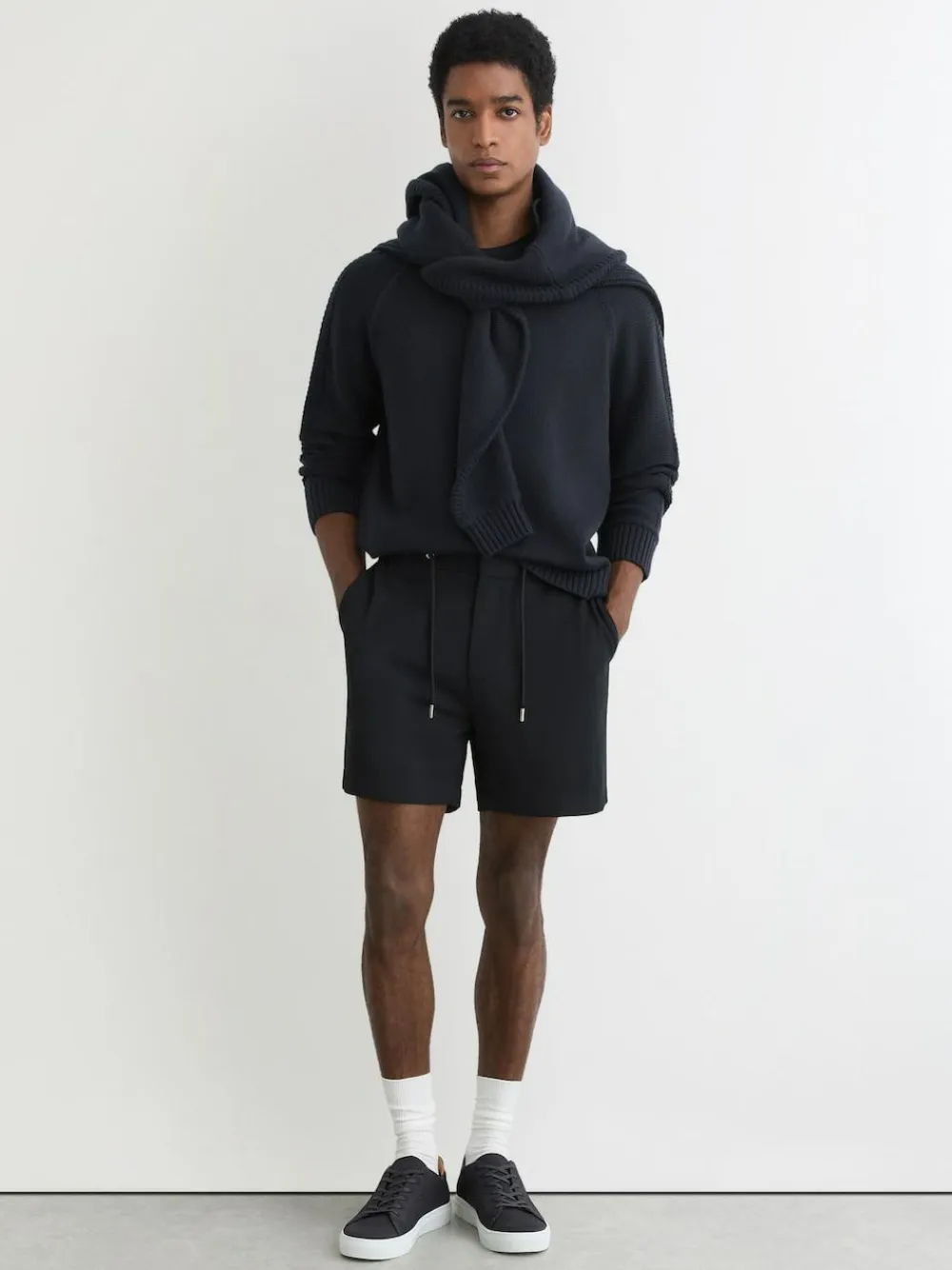 Outlet Reiss Newmark Textured Drawstring Shorts Navy