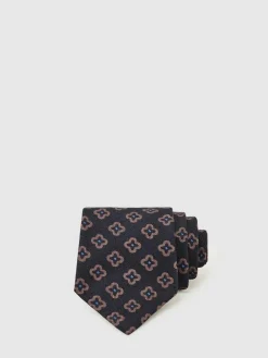 Reiss Navy Omero Silk-Wool Floral-Medallion Tie^ Ties & Pocket Squares