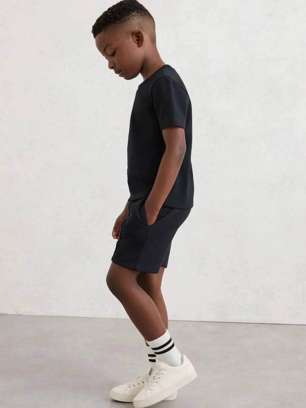 Sale Reiss Navy Peter 3-9 yrs Premium Interlock Drawstring Pintuck Shorts