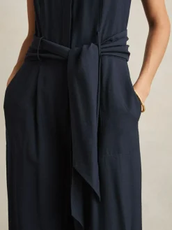 Reiss Navy Raven Wide-Leg Belted Jumpsuit^Women Jumpsuits & Playsuits