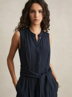 Reiss Navy Raven Wide-Leg Belted Jumpsuit^Women Jumpsuits & Playsuits