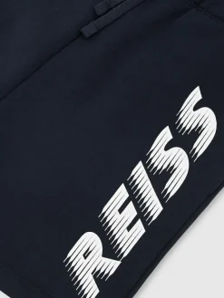 New Reiss Navy Terek 9-13 yrs Cotton Logo-Print Drawstring Shorts