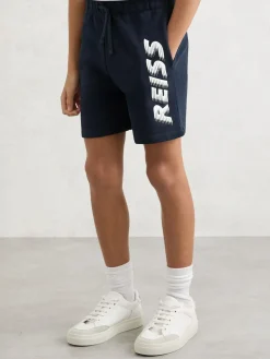 Reiss Navy Terek 3-9 yrs Cotton Logo-Print Drawstring Shorts
