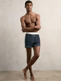 Sale Reiss Cano Colour-Block Piped-Trim Swim Shorts Navy/White