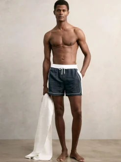 Sale Reiss Cano Colour-Block Piped-Trim Swim Shorts Navy/White