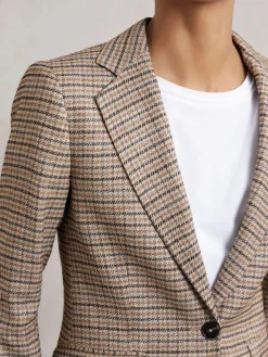 Reiss Neutral Check River Single-Breasted Check Suit Blazer With Linen^Women Suits & Tailoring|Blazers