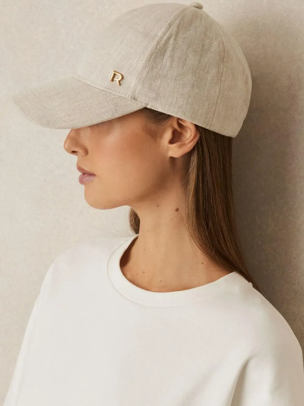 Reiss Neutral Lilly Linen Logo Baseball Cap^Women Hats