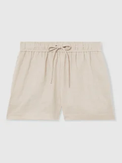 Reiss Neutral Willow Linen-Blend Drawstring Shorts^Women Shorts