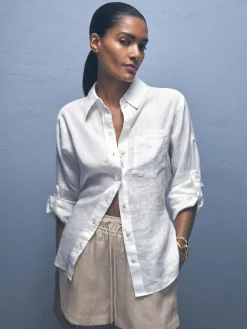 Reiss Neutral Willow Linen-Blend Drawstring Shorts^Women Shorts