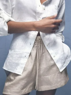 Reiss Neutral Willow Linen-Blend Drawstring Shorts^Women Shorts