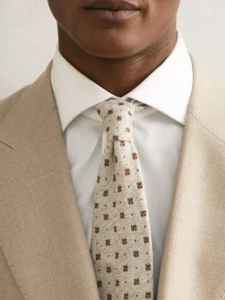 Online Reiss Tullio Wool-Silk Floral-Medallion Tie Oatmeal Melange