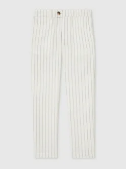 New Reiss Off White/Taupe Brown Easton 3-9 yrs Cotton Pinstripe Trousers Regular-Fit
