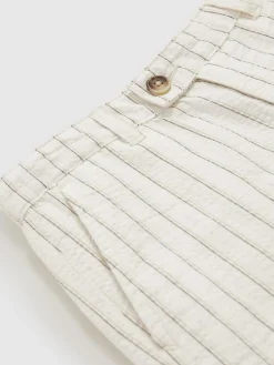 New Reiss Off White/Taupe Brown Easton 3-9 yrs Cotton Pinstripe Trousers Regular-Fit
