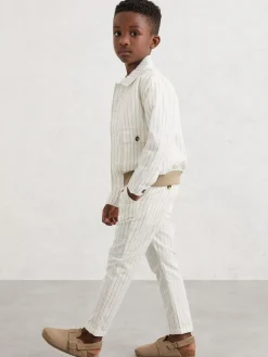 Reiss Off White/Taupe Brown Easton 9-13 yrs Cotton Pinstripe Trousers Regular-Fit^BOY Suits & Vest