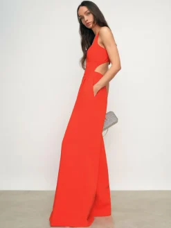 New Reiss Dion Wide-Leg Cut-Out Jumpsuit Orange
