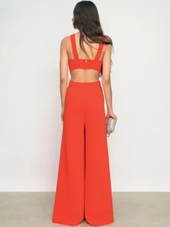 New Reiss Dion Wide-Leg Cut-Out Jumpsuit Orange