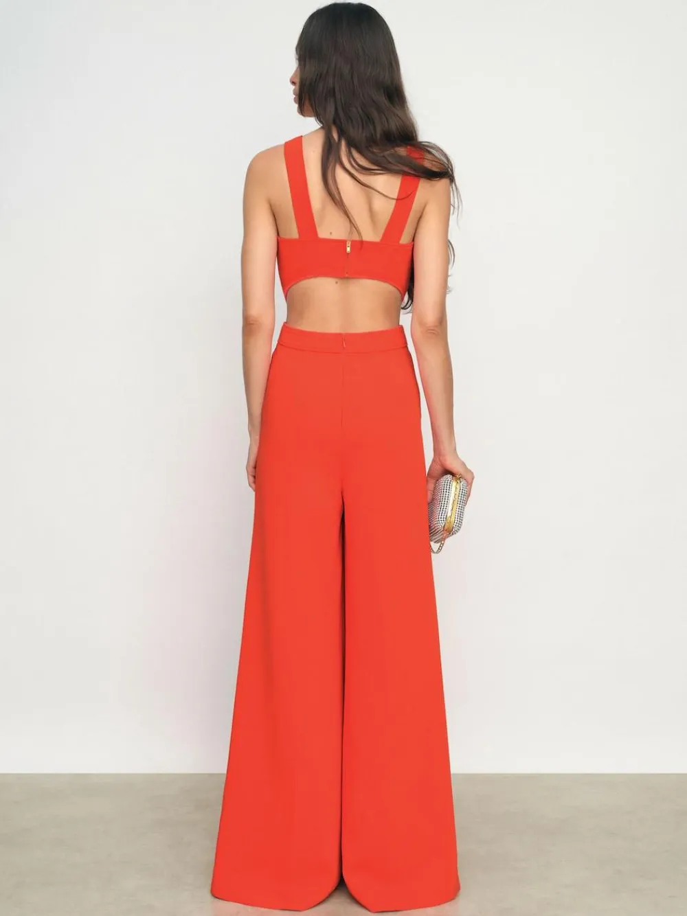 New Reiss Dion Wide-Leg Cut-Out Jumpsuit Orange