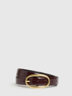 Outlet Reiss Oxblood Drew Patent Leather Oval Buckle Belt