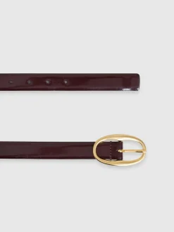 Outlet Reiss Oxblood Drew Patent Leather Oval Buckle Belt