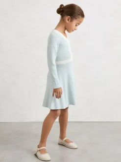 Reiss Pale Blue Alma 9-13 yrs Craft-Stitch Rib-Knit Dress