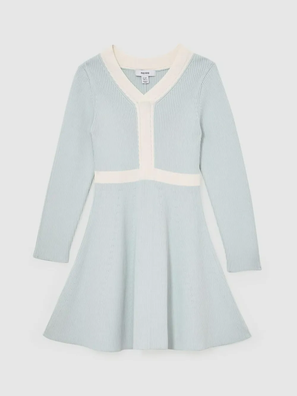 Reiss Pale Blue Alma 9-13 yrs Craft-Stitch Rib-Knit Dress