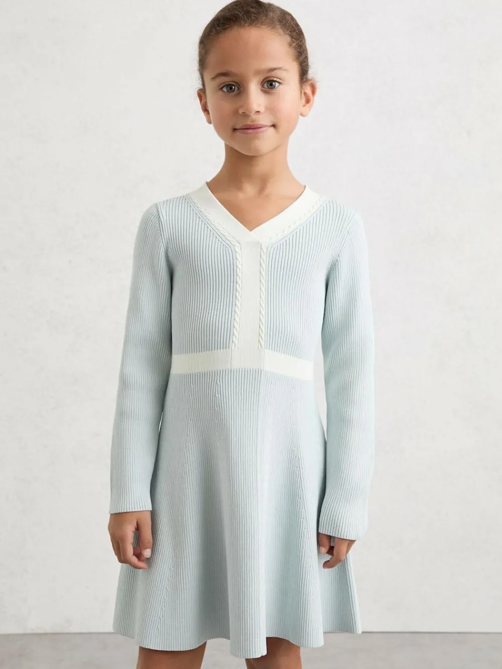 Reiss Pale Blue Alma 9-13 yrs Craft-Stitch Rib-Knit Dress