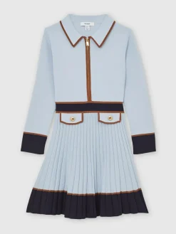 Reiss Anne 3-9 yrs Pleated Tipped Knit Dress Pale Blue