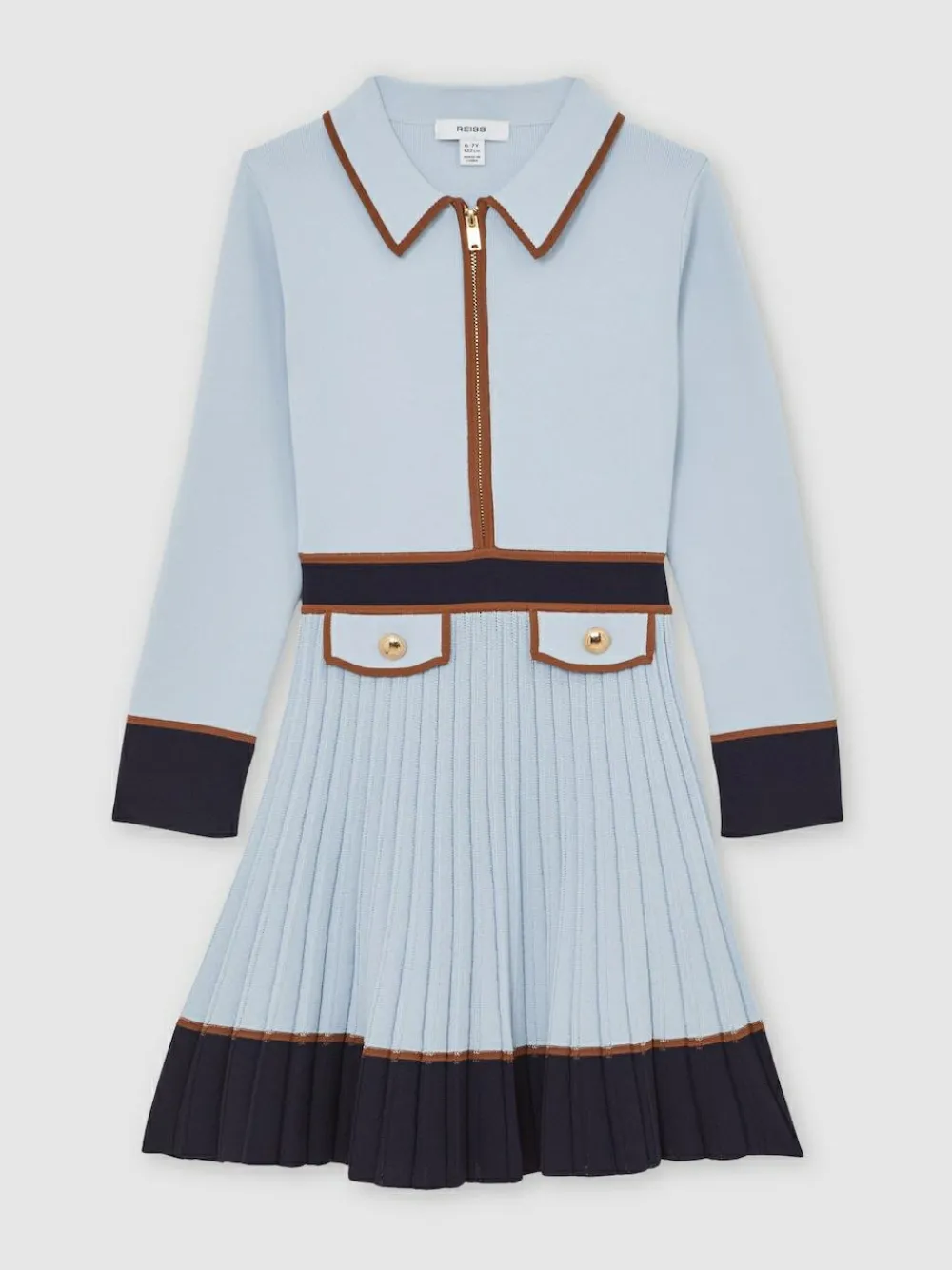 Reiss Anne 3-9 yrs Pleated Tipped Knit Dress Pale Blue
