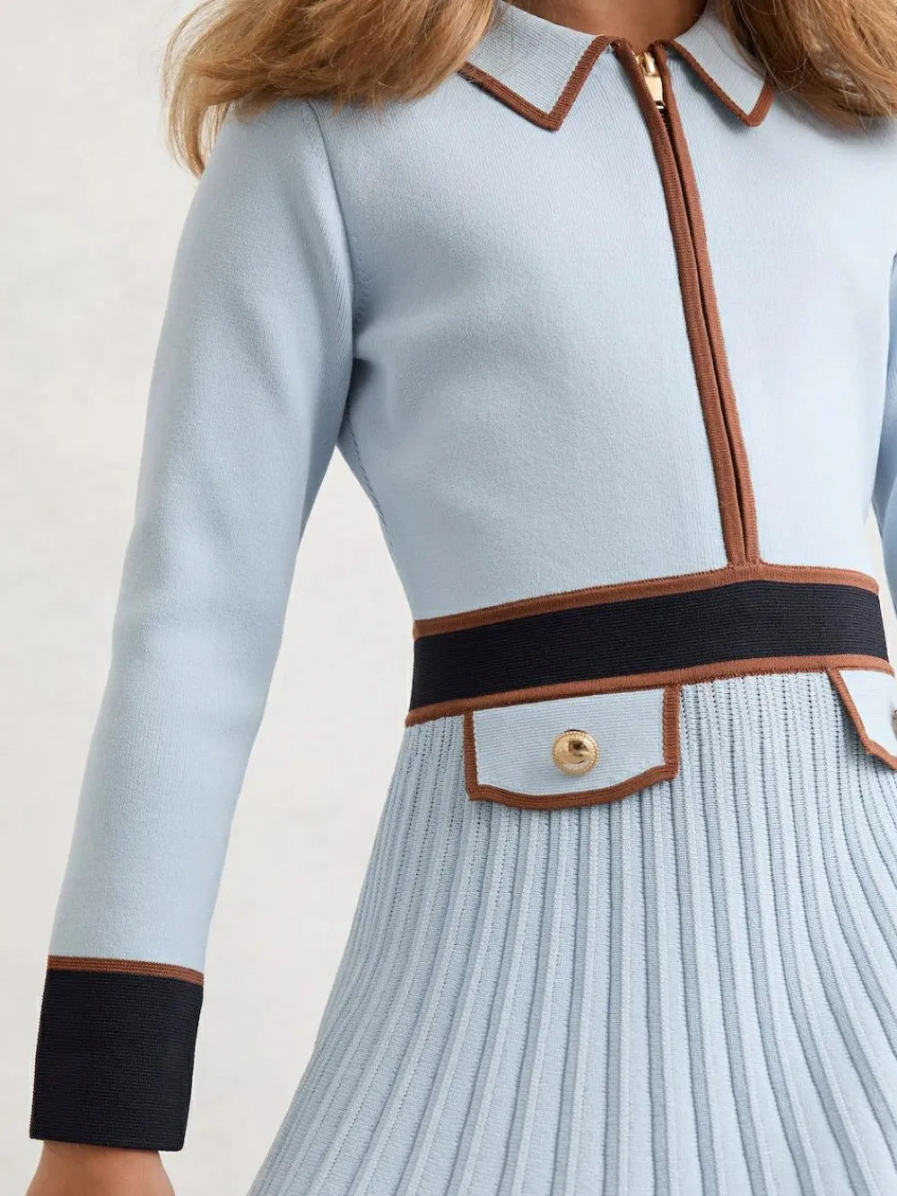 Reiss Anne 3-9 yrs Pleated Tipped Knit Dress Pale Blue