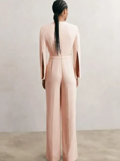 Reiss Pale Pink Evora Plunge-Neck Split-Sleeve Jumpsuit^Women Jumpsuits & Playsuits