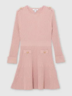 Reiss Pink Charlotte 3-9 yrs Rib-Knit Skater Dress