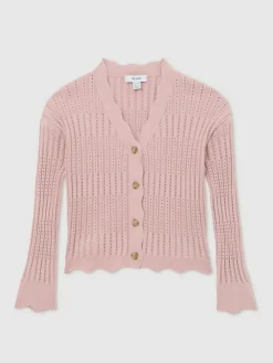 Reiss Seren 9-13 yrs Rib-Knit Pointelle Cardigan^ Knitwear|Knitwear