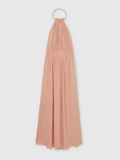 Reiss Pink Vinnie Ring-Detail Halterneck Maxi Dress