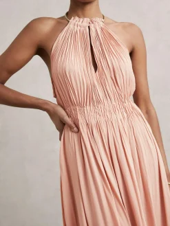 Reiss Pink Vinnie Ring-Detail Halterneck Maxi Dress