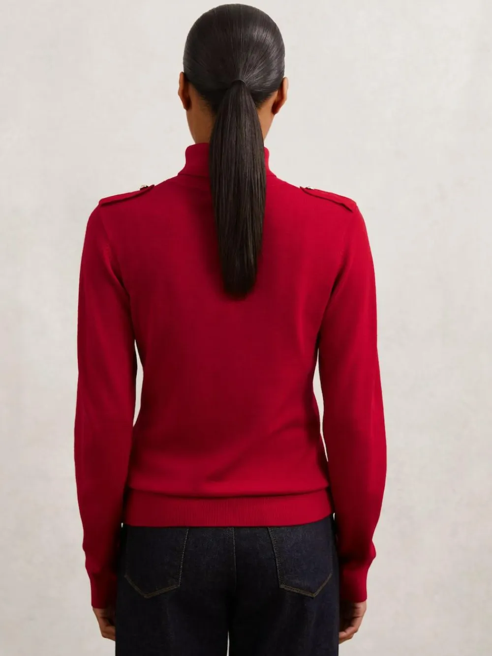 Discount Reiss Corrine Wool Epaulette Roll-Neck Jumper Red
