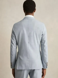 New Reiss Soft Blue Belmont Db Double-Breasted Textured Suit Blazer With Wool Slim-Fit