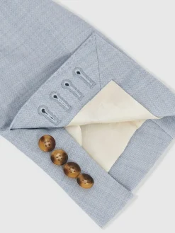 New Reiss Soft Blue Belmont Db Double-Breasted Textured Suit Blazer With Wool Slim-Fit