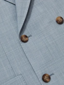 New Reiss Soft Blue Belmont Db Double-Breasted Textured Suit Blazer With Wool Slim-Fit