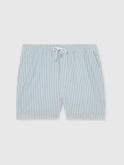 Hot Reiss Bay Seersucker Stripe Swim Shorts Soft Blue/White