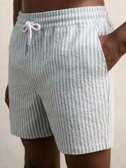 Hot Reiss Bay Seersucker Stripe Swim Shorts Soft Blue/White