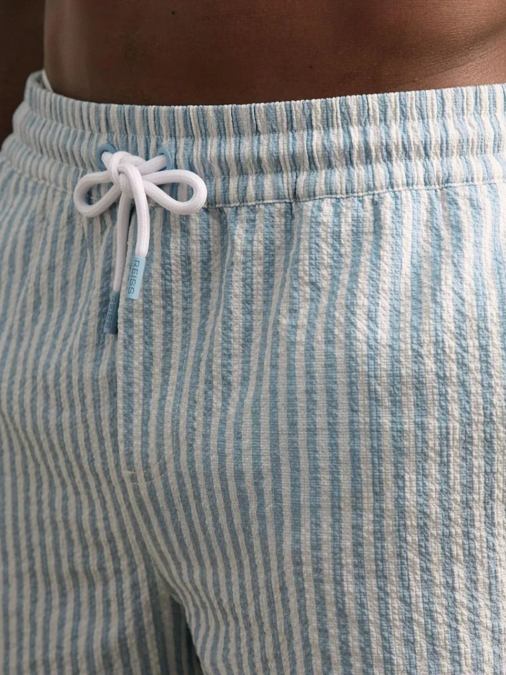 Hot Reiss Bay Seersucker Stripe Swim Shorts Soft Blue/White