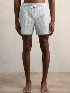 Hot Reiss Bay Seersucker Stripe Swim Shorts Soft Blue/White